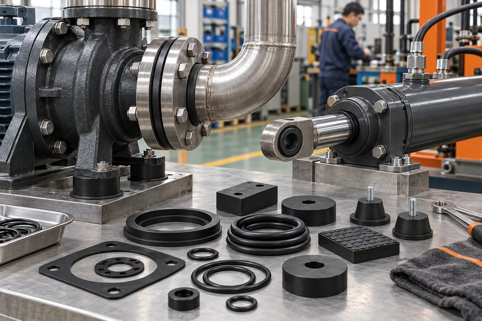 Industrial rubber seals and vibration pads used with machinery
