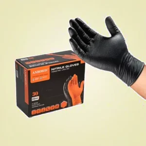 10 Mil Black Rubber Disposable Industrial Working Gloves Heavy Diamond Grip Nitrile Soft And Waterproof