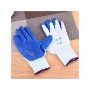 10Pcs Blue Rubber Gloves Labor Insurance Gloves Non Slip and Wear Resistant Construction Handling Pvc Full Hanging