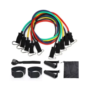 11pcs 150lbs Toning Tube Resistant Bands Set Portable for Fitness Workout and Yoga Exercise Use Latex Elastic Rubber Tube Bands