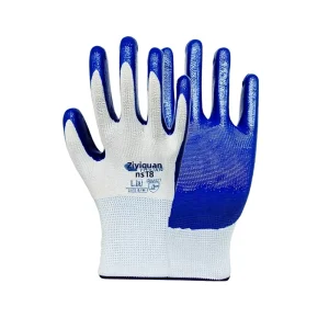 12 Pairs Labor Protection Gloves Wear Resistant Oil Resistant Waterproof Breathable Nitrile Latex Free Nylon Blue Welding