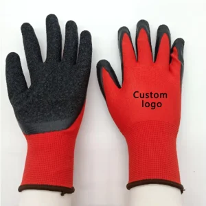 13 Gauge Dipped Latex Rubber Crinkle Coated Black Guantes Polyester Work Safety Hand Protective Gloves for Construction