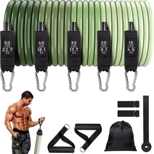 150LBS 11pcs Set Heavy Duty Tube Resistance Bands TPE Rubber for Gym Fitness Bands Tube Set Strength Workout
