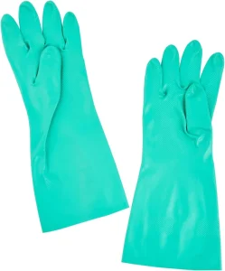 15mil Green Nitrile Rubber Gloves Cotton Flock Lined Industrial Work Chemical Resistant Anti Slip Protection