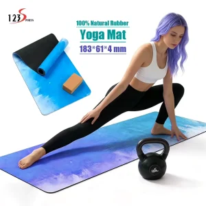 183*61cm 100% Natural Rubber Yoga Mat 4mm Blue Non Slip Custom Logo and Color Exercise Mat