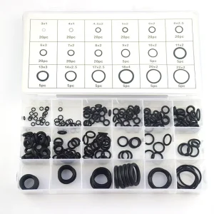 225-Piece Rubber O-Ring Washer Seal Assortment with Different Sizes and Plastic Box