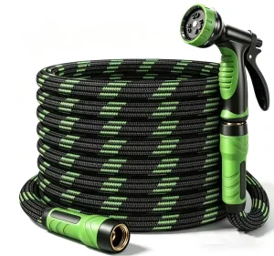 25FT PVC Non-Expanding Heavy Duty Garden Hose with 10-Function Nozzle Fabric Cover