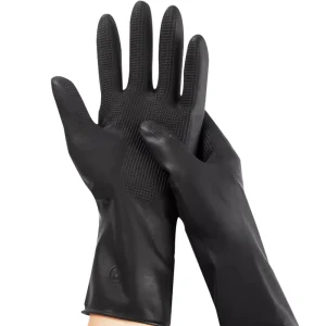 34G Black Latex Gloves Smooth Lining Grid Pattern Anti-Slip Rolled Hem Cuff Powder-Free Silicone-Free For Hair Salon Kitchen