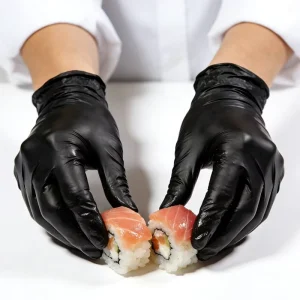 非乳胶乙烯基手套厨房耐油防水烹饪用无粉黑色一次性3mil PVC手套用于食品加工