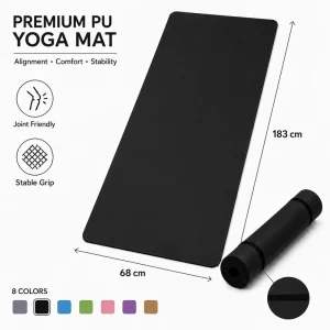3mm Yoga Mat PU Yoga Mat with Strap Adjustable Shoulder Carry Belt for Gym Commute Pilates Class and Daily Stretching