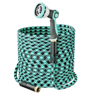 50FT 3750D Polyester Non-Expandable Garden Hose Kink-Free Flexible Lightweight Leak-Proof for Watering Cleaning and Car Washing