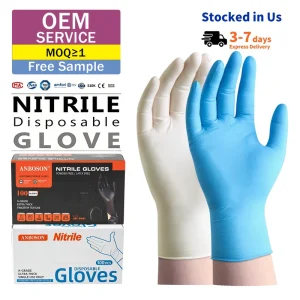 510K CE Certified Disposable Nitrile Gloves 6MIL 5MIL Anti Slip Reinforced Cuff Powder Free Blue White Custom Box for Tattoo