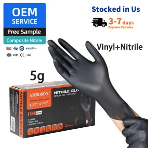 5g Heavy Duty Black Synthetic Nitrile Gloves EN ISO 374 Type Non Sterile Industrial PPE Factory Tattoo