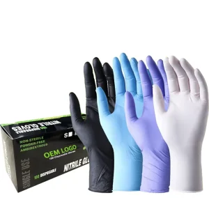 5mil Tattoo Custom Cleaning Glove Black Blue Custom Logo Powder Free Latex Free 9 inches Disposable Nitrile Gloves