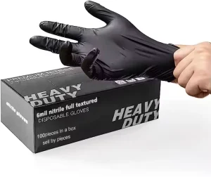 6mil Tattoo Full Textured Black Nitrile Gloves Custom Logo Powder Free 5mil Heavy Duty Thick Disposable Nitrile Gloves