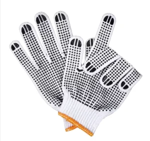 7G 10G Labor Protection Gloves Cotton Yarn Non-Slip Black Double-Sided PVC Coated Point Labor Protection Gloves