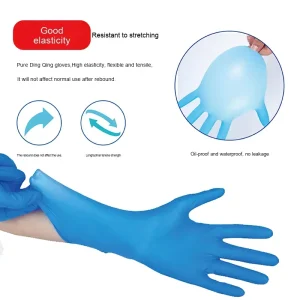9 Inch Powder Free Blue Nitrile Gloves Far Infrared Disinfecting Food Grade Disposable Acid Alkali Resistant Medical Examination