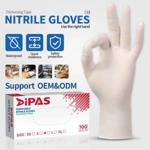 9″ Semi Clear White Nitrile Examination Gloves Disposable Latex Free Silicone Free Powder Free Grain Texture Fingers