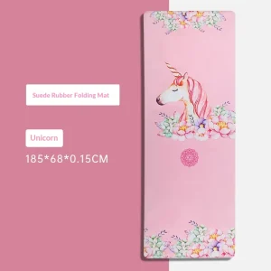 AMJ 1.5mm Natural Rubber Yoga Mat Printed Floral/Unicorn Design 185cm Ultra-Thin Folding Non-Slip Sweat-Absorbent Portable Mat