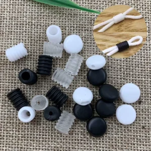 Adjustable Earloop White and Black Cylinder Rubber Elastic Silicone Cord Stopper
