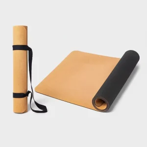 Anti Slip Natural Rubber Cork Professional Yoga Mat Eco Friendly Durable 183x61cm Home Use with Carrying Bag