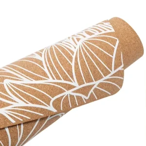 Biodegradable Custom Design Natural Rubber White Color Printing Cork Top Yoga Mat with Carry Strap