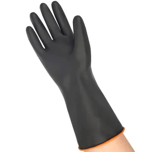 Black Industrial Labor Protection Acid Alkali Resistant Latex Rubber Customized Heavy Duty 35cm Roller Cuff Gloves
