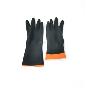 Black Latex Rubber Industrial Protective Work Gloves, Anti-Oil, Chemical-Resistant, Waterproof, Sun-Protective, Beaded