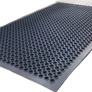 Black Waterproof Honeycomb Rubber Door Mat with Drainage Holes for Outdoor and Commercial Use