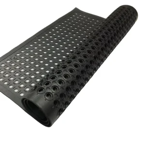 Black Waterproof Honeycomb Rubber Door Mat with Drainage Holes for Outdoor and Commercial Use