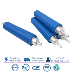 Blue Customized PU Covered Rubber Roller Slip-Proof Polyurethane Taper Conveying Roller for Printing Equipment