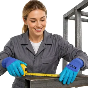 Blue Embossed Safety Gloves Crinkle Grip Anti Slip Oil Resistant Breathable Soft for Mechanics Gauntlet