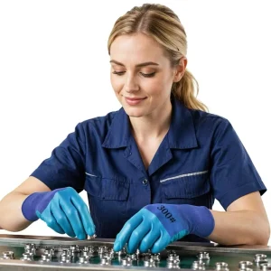 Blue Embossed Safety Gloves Crinkle Grip Anti Slip Oil Resistant Breathable Soft for Mechanics Gauntlet