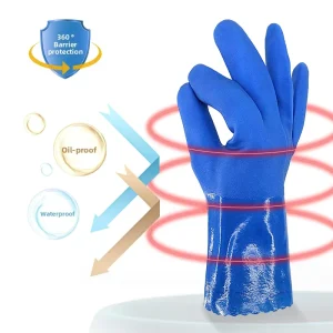 Blue Frosted Full Plastic and Rubber Coated Labor Protection Gloves Anti Slip Waterproof Oil Resistant Factory Use