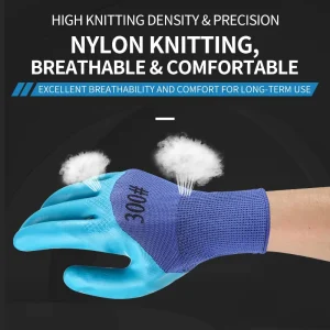 Blue Latex Waterproof Fully Coated Grip Work Gloves Double Latex Palm Waterproof Gloves