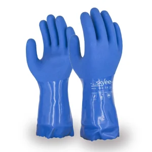 Blue PVC Rubber Dipped Waterproof Oil Proof Non Slip Labor Protection Industrial Gloves for Cleaning with Long Cuff
