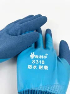 Blue Rubber Safety Work Gloves Non Slip Customizable Labor Protection Gloves