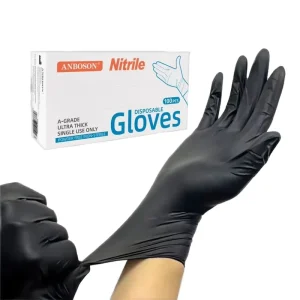 CE Certified Latex Free Powder Free 8mil Thickness Black Disposable Nitrile Exam Gloves