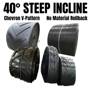 Chevron V-Pattern Cleated Rubber Belt for 40 Degree Steep Incline Mineral Tailings Transport