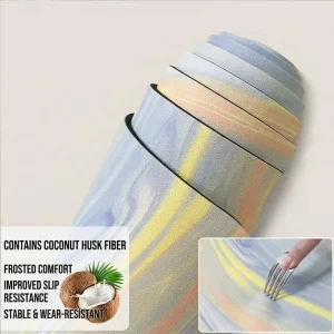 Coconut Shell Color Blocked Yoga Mat Exercise Mat 5mm Natural Rubber Eco Friendly Stain Resistant Mesh Bag Strap