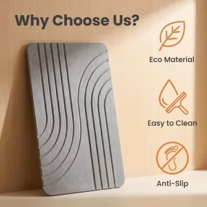 Contemporary Wave Design Diatomite Bath Mat Quick Drying Antibacterial Non Slip Machine Washable No Electricity Required