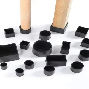 Custom Black Water-Resistant Protective Floor Rubber Foot Cover for Furniture Chair and Table Legs Square Design