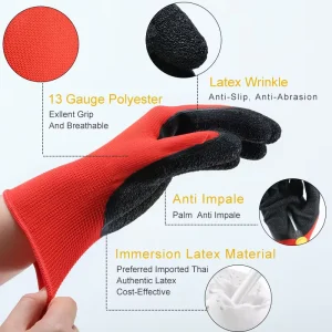 Custom Latex Crinkle Coated Hand Gloves Anti Slip Working Protective PPE Industrial Grip Safety Features Work Gloves