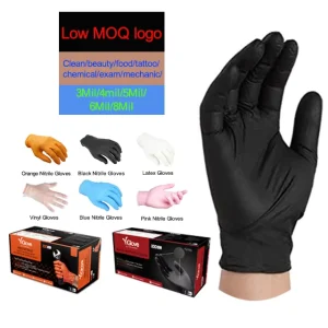 Custom Logo Xs 6 8 Mil Black Pink Disposable Medical Examination Biodegradable Food Powder Free Pure Nitrile Gloves 100 Pieces