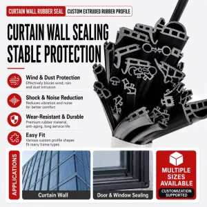 Custom-Shaped EPDM Rubber Weatherstripping for Building Curtain Wall Aluminum Frames