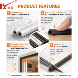 Custom Size Dustproof Waterproof Flexible Weather Stripping Strong Adhesive Door Seal Foam Seal Strip