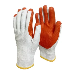 Custom logo Oil Orange Palm Chemical Resistant Anti slip White Poly cotton Lining Rubber Coated Work Labor Gloves Safety