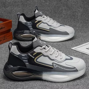 Customization Support Breathable PU Leather Air Cushion Shock Absorbing Lace up Daily Outdoor Walking Style Men Casual Shoes