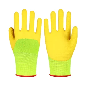 Customized Comfortable Anti Slip Yellow Safety Working Latex Coated Gloves for Work