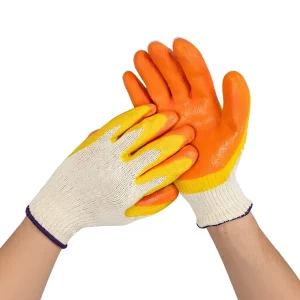 Customized Labor Protection Gloves 10 Needle Flat Thickened Non Slip Smooth Texture Knit Wrist Cuff Rubber Coated Cargo Handling